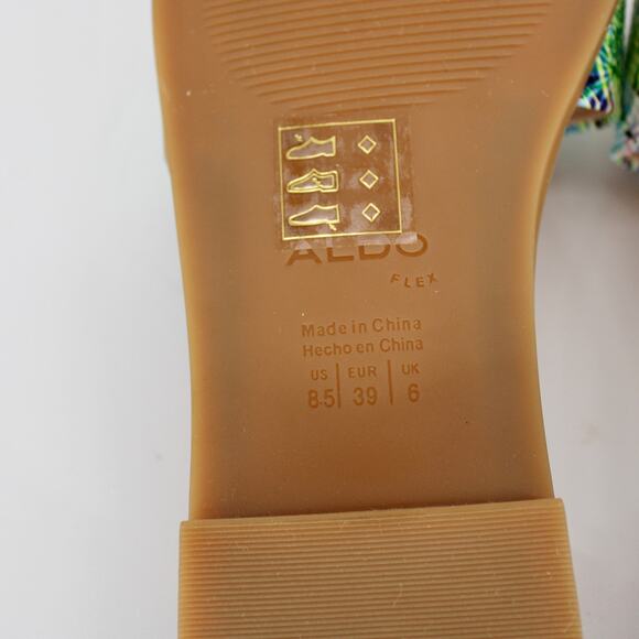 Aldo Ezio Buckled Flat Slide Sandals Womens Size 8.5 Bright Snake Multi Gold NEW - Picture 8 of 9